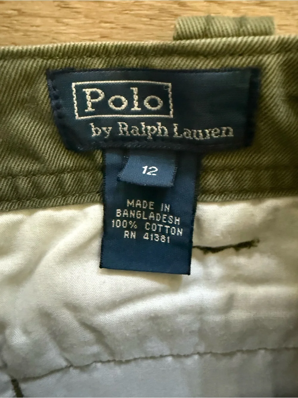 Polo Ralph Lauren Boys Olive Classic Chino Pants Adjustable Waist Size 12